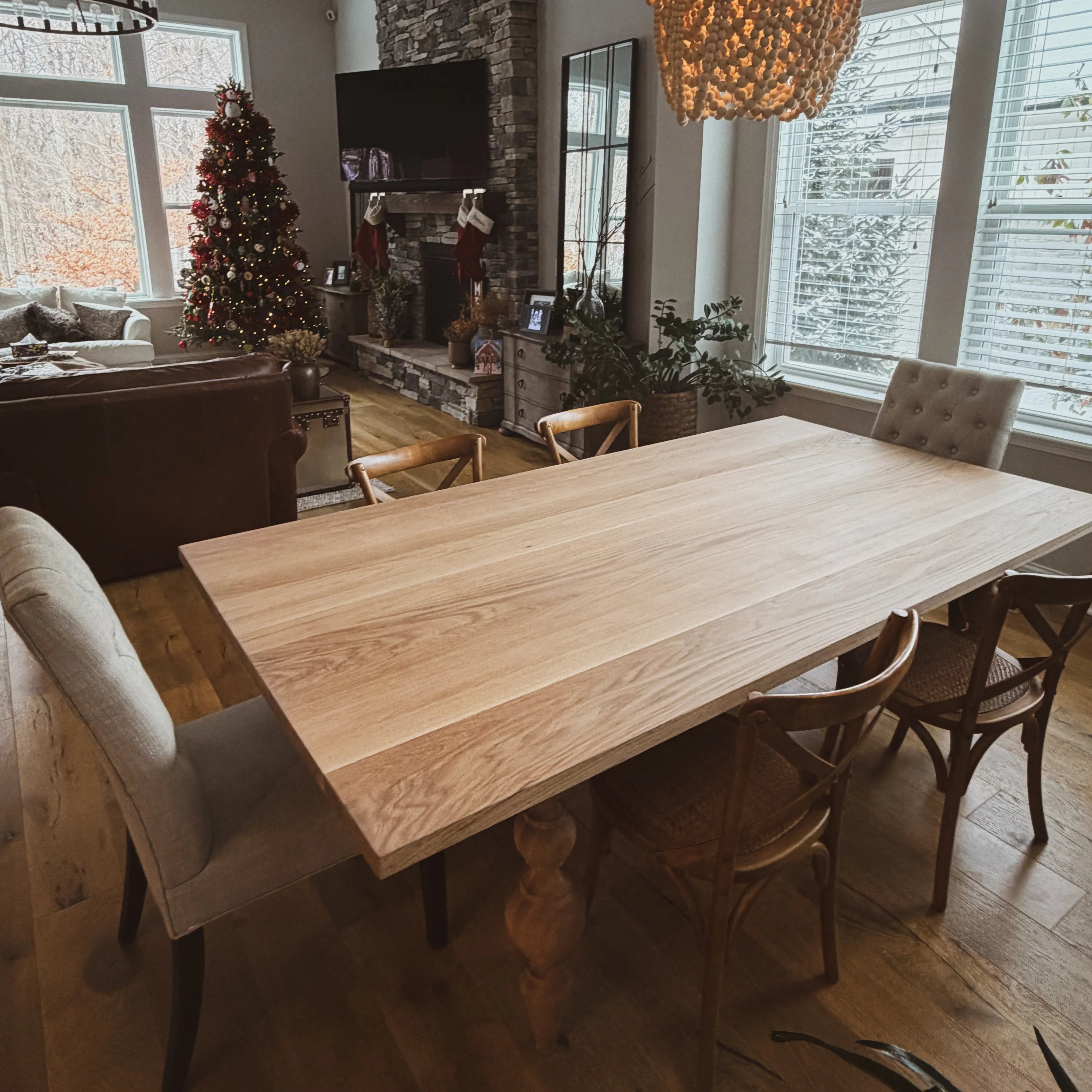 Custom White Oak table with custom turned legs - TRM WoodCraft