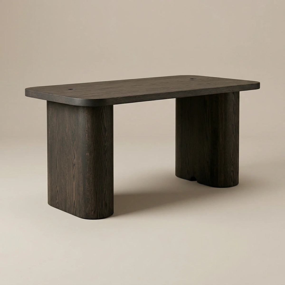 Gatlin desk in dark stained oak with rounded column legs