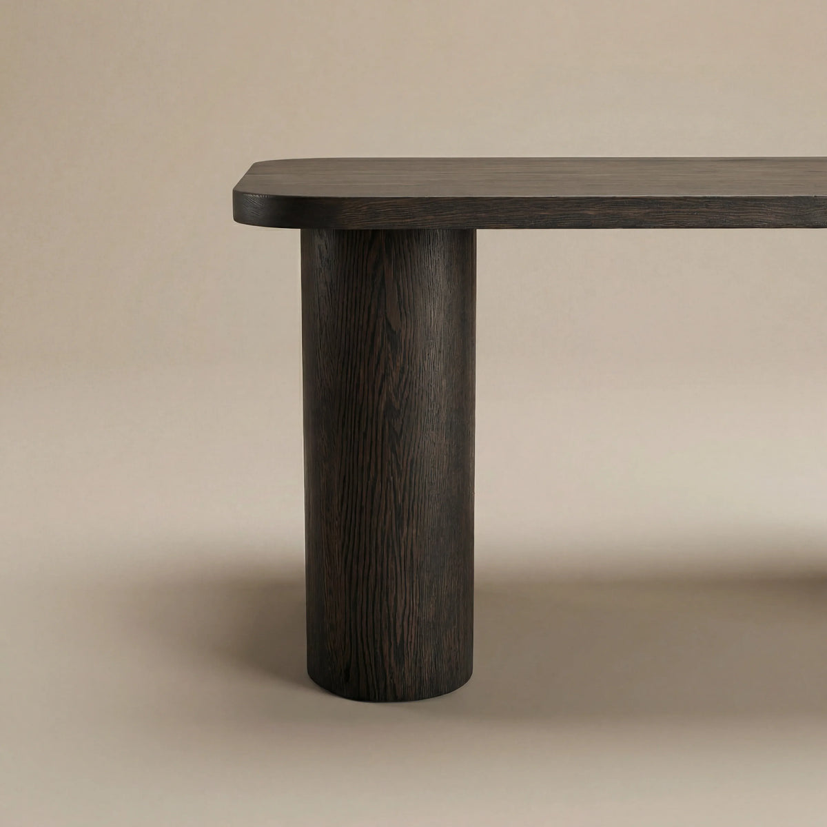 Gatlin desk column leg close-up in dark stained oak