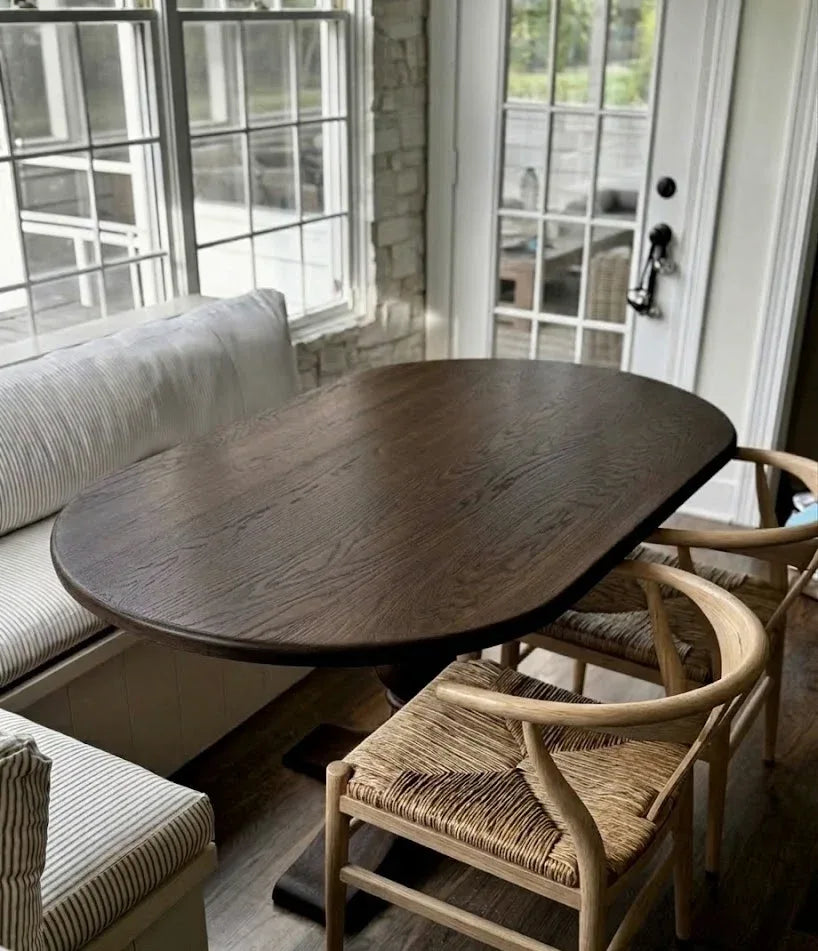 The mesa dark roast finish custom round pedestal base