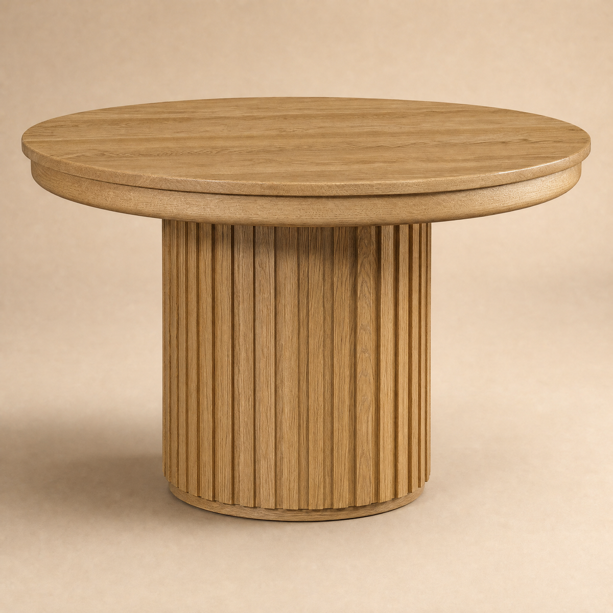 Redstone round dining table, side view