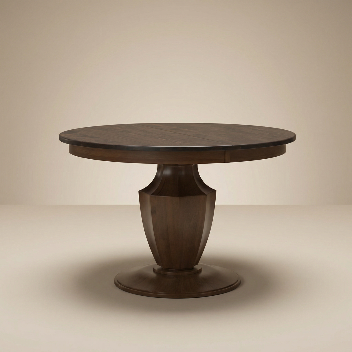 Sterling round pedestal dining table, angled view