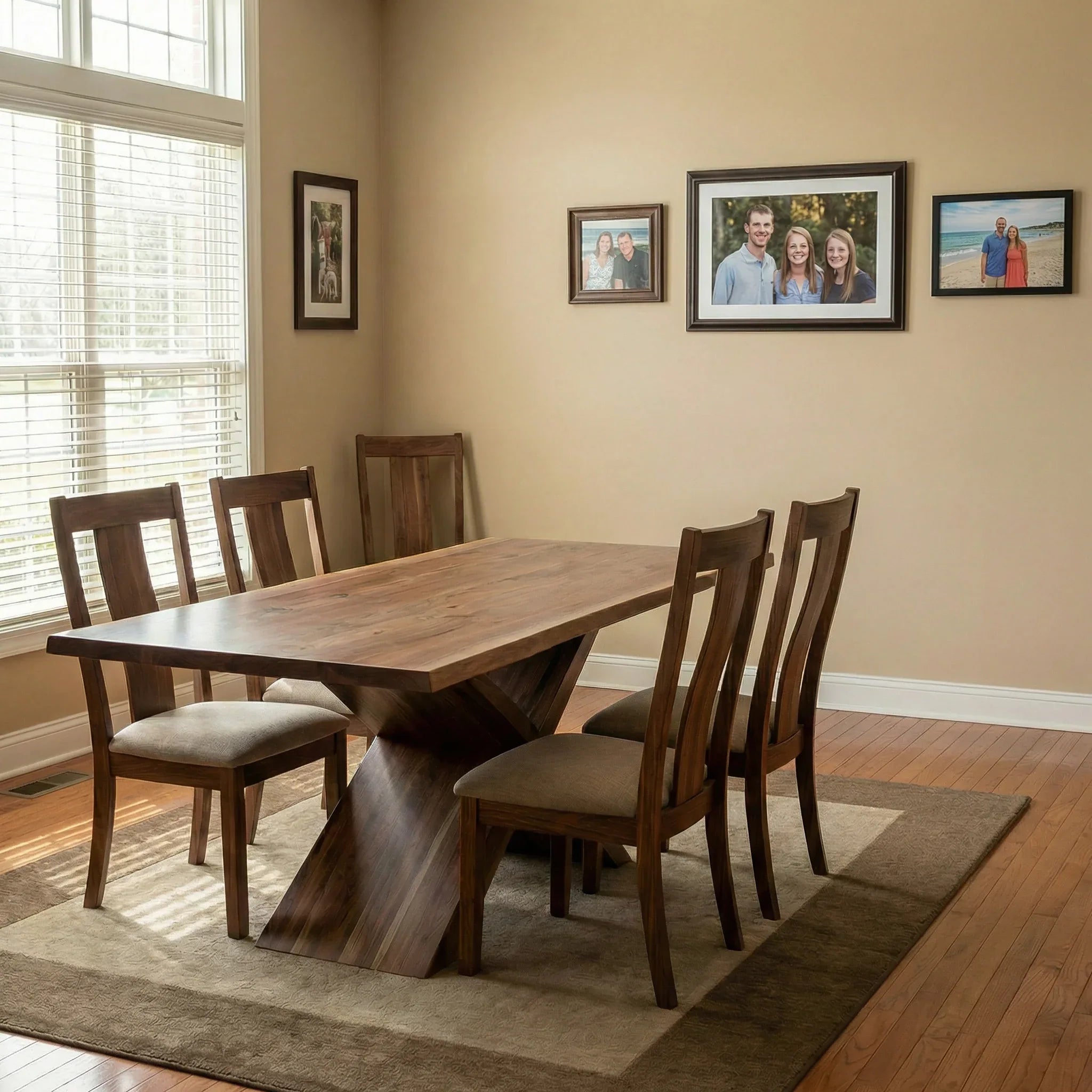 The Vestavia walnut live edge table and X sculpted base