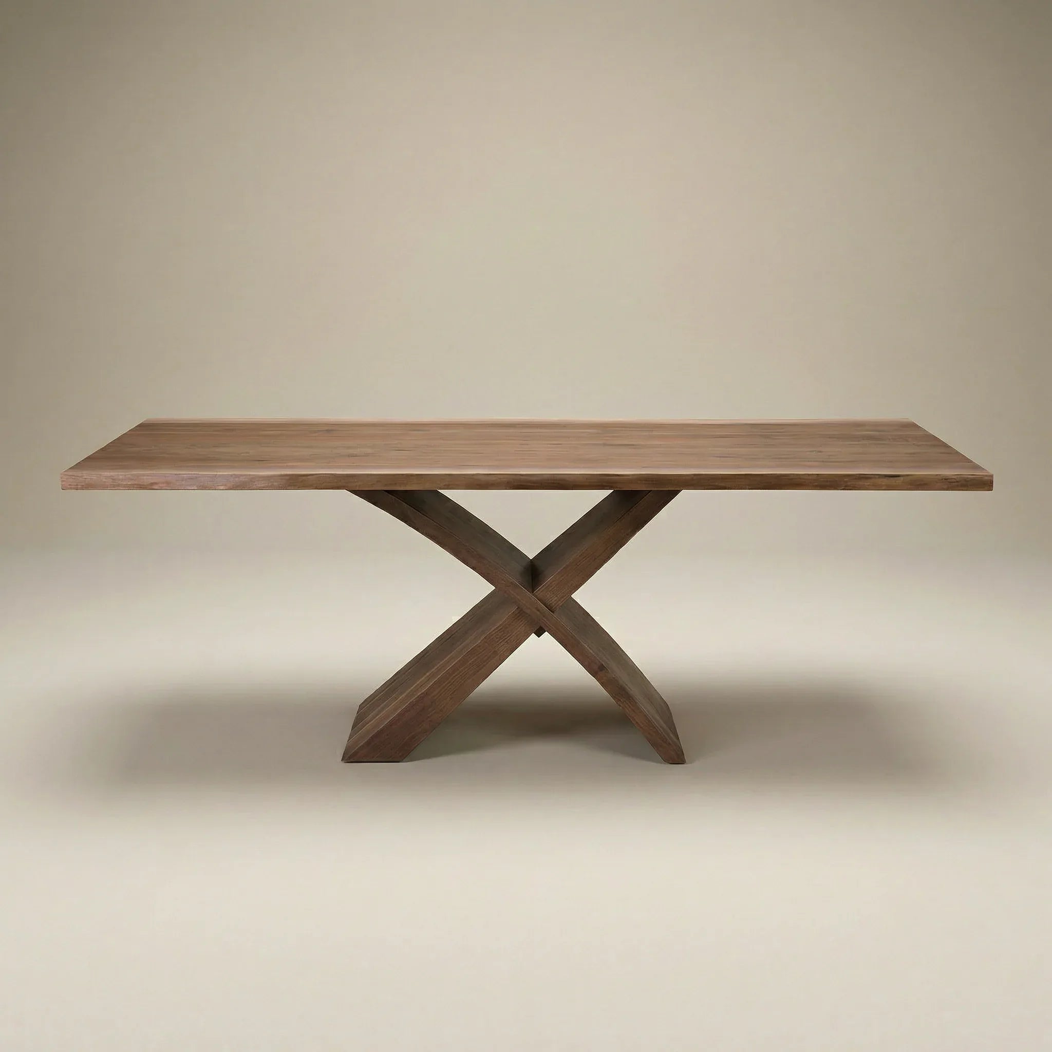 The Vestavia walnut live edge table and X sculpted base