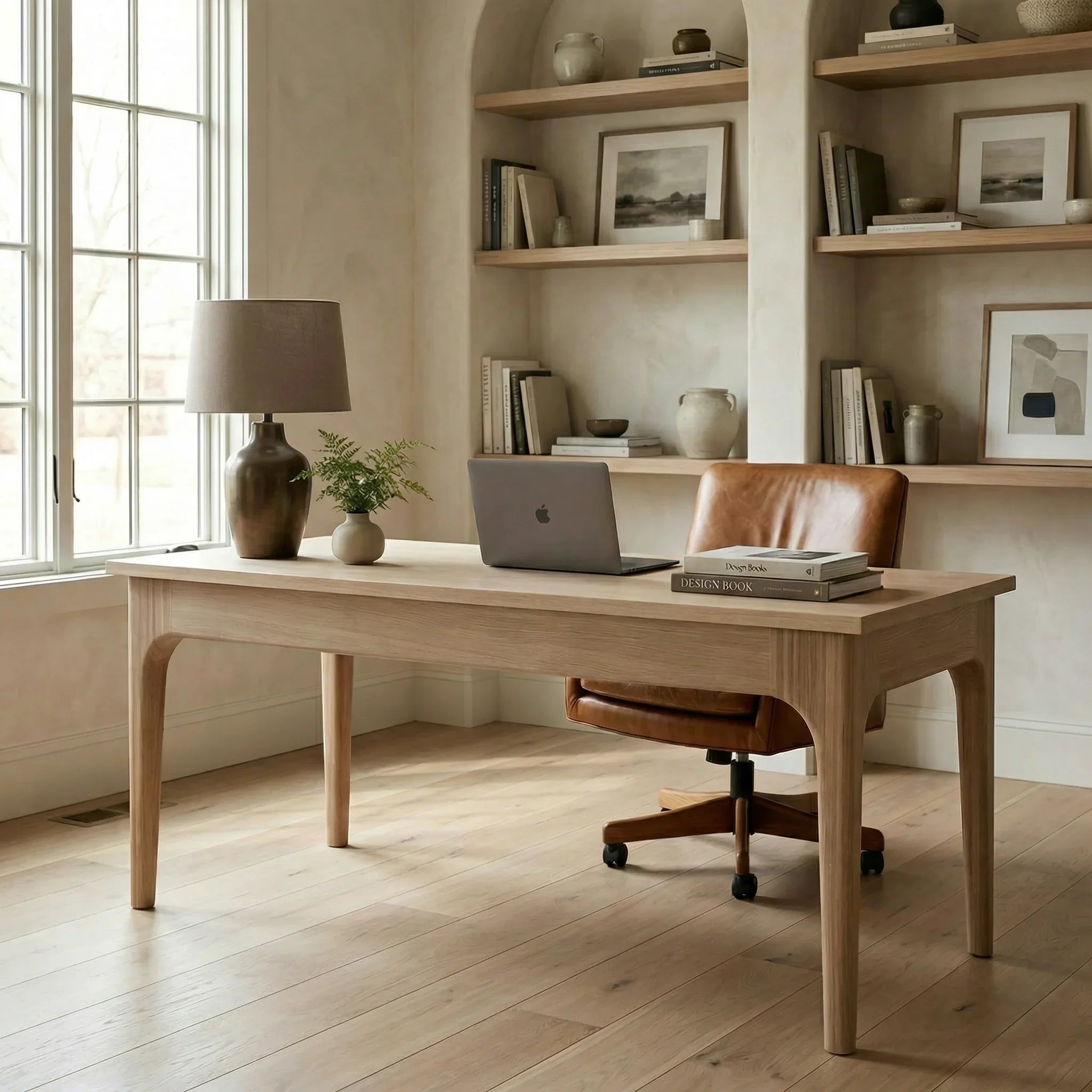 The Amelia White oak desk 3 drawers custom carved legs