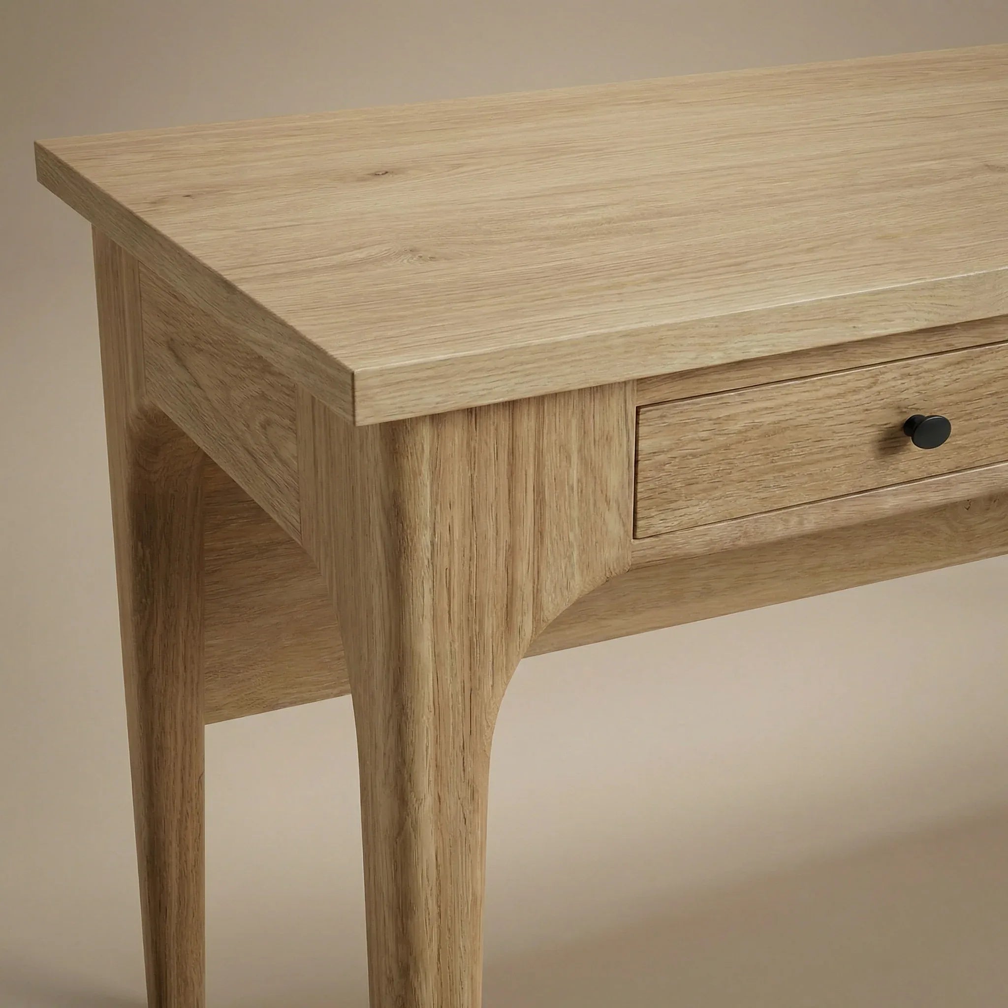 The Amelia White oak desk 3 drawers custom carved legs detail