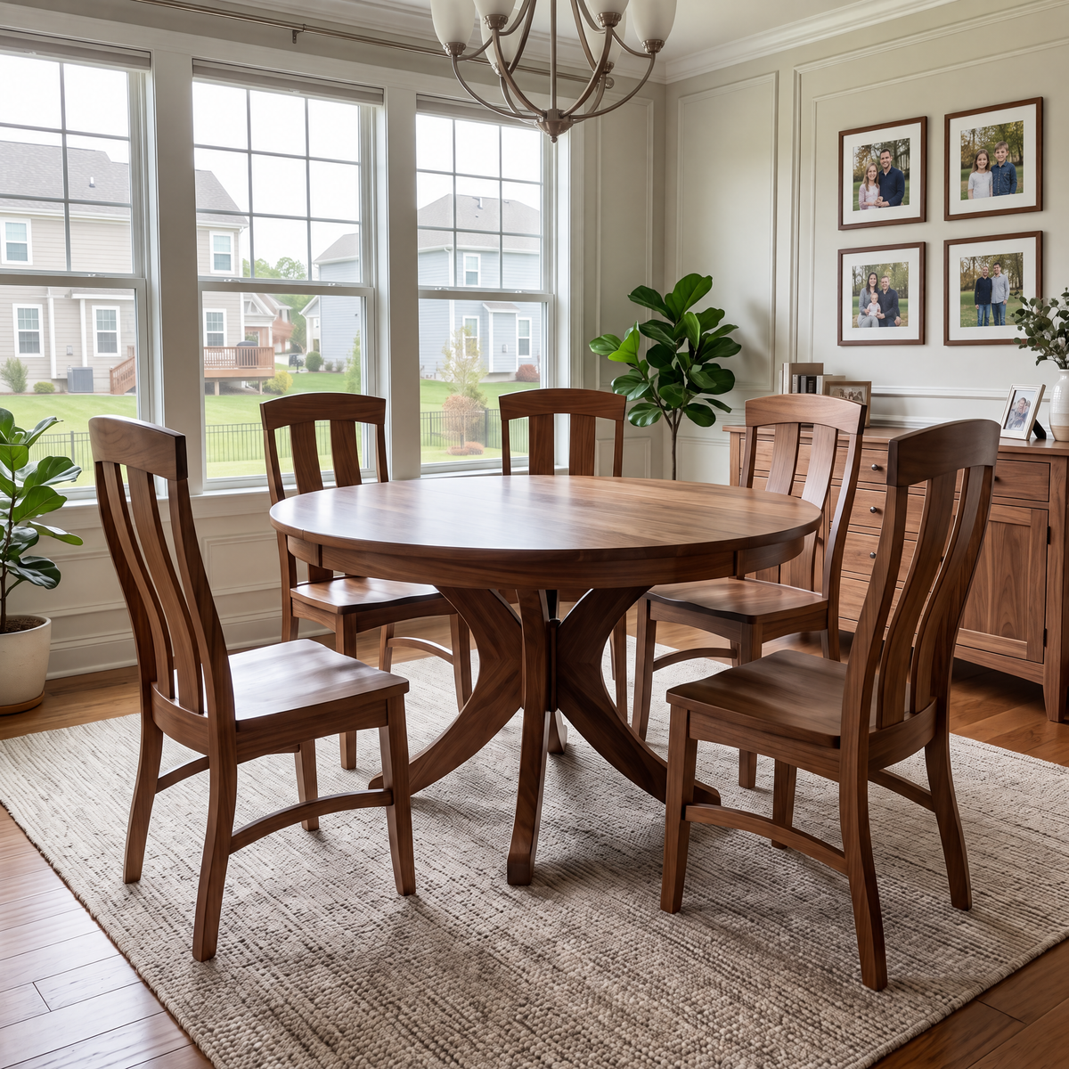 Sawyer round dining table with black base
