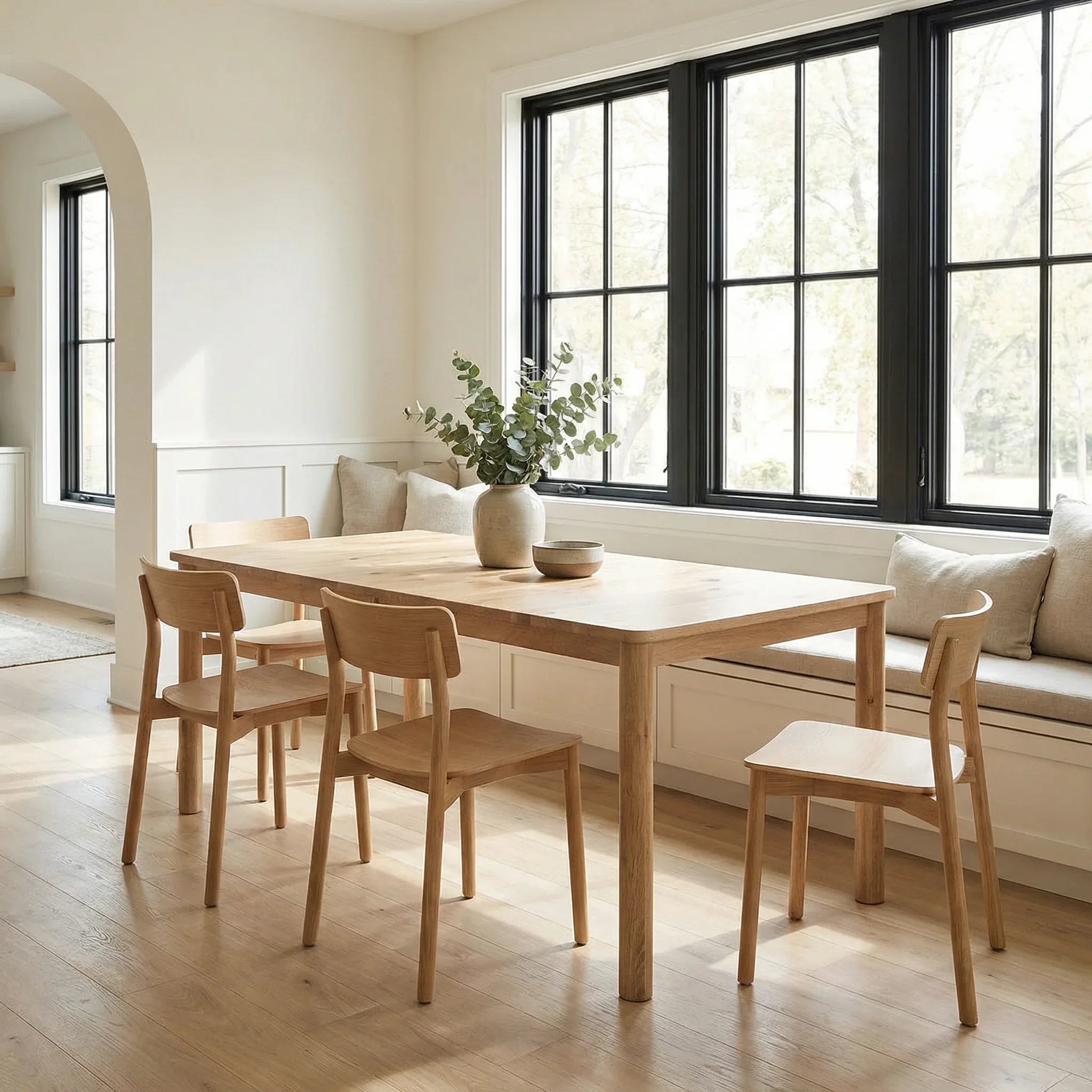 blue ridge hardwood dining table in a well lit home