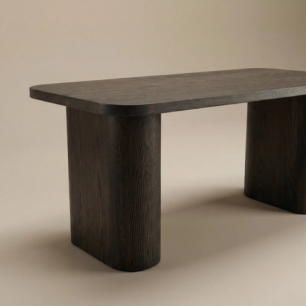 Gatlin desk rounded oak leg and top detail
