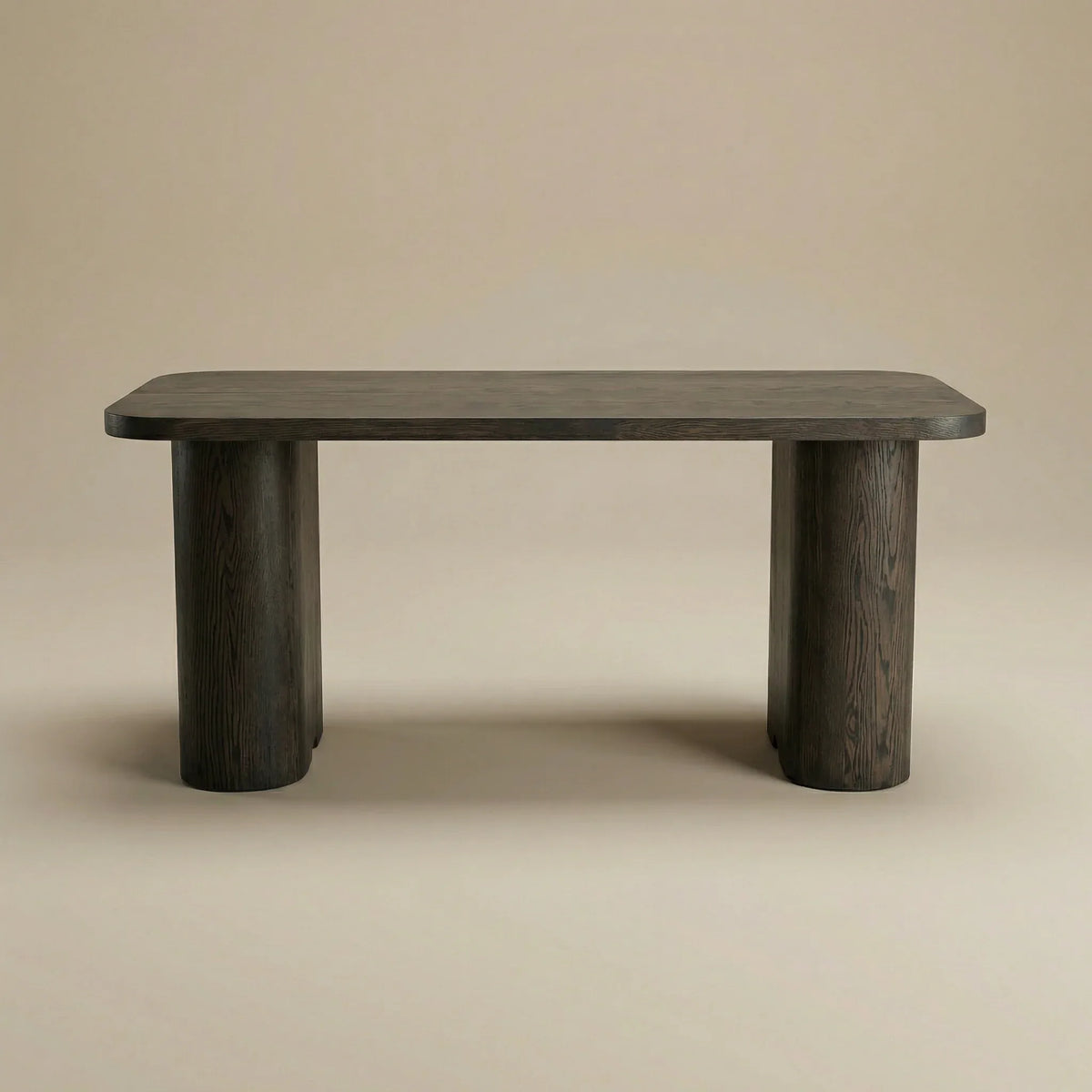 Gatlin oak desk in a dark stain, front view