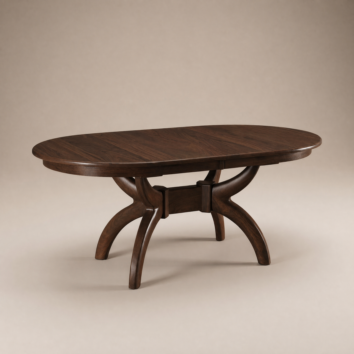 Kodiak oval dining table with curved double pedestal base
