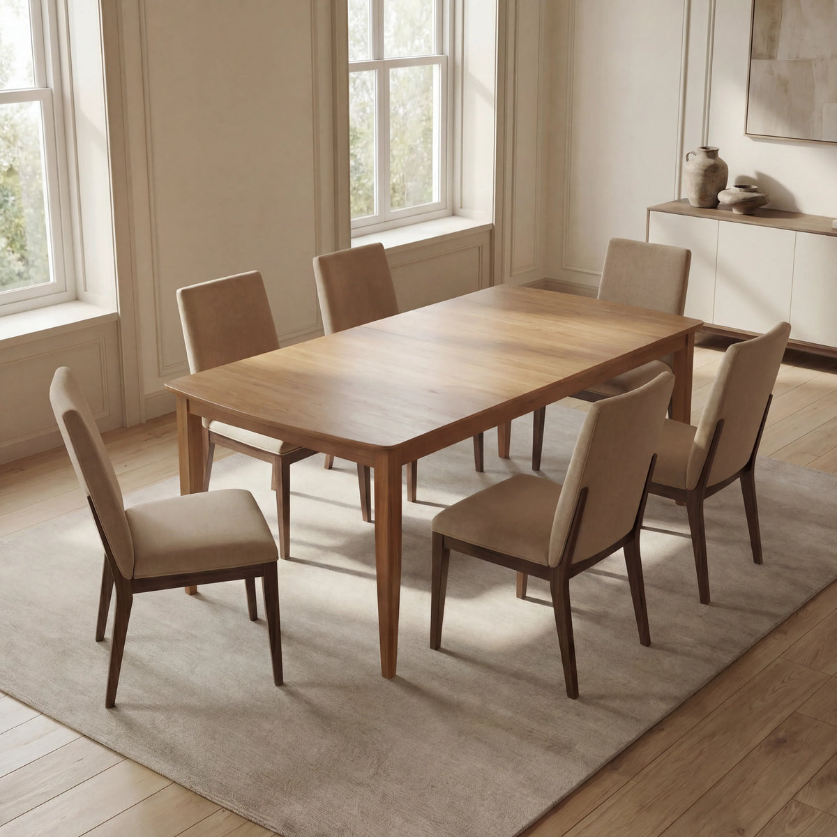 Langston tapered-leg dining table with chairs in a dining room