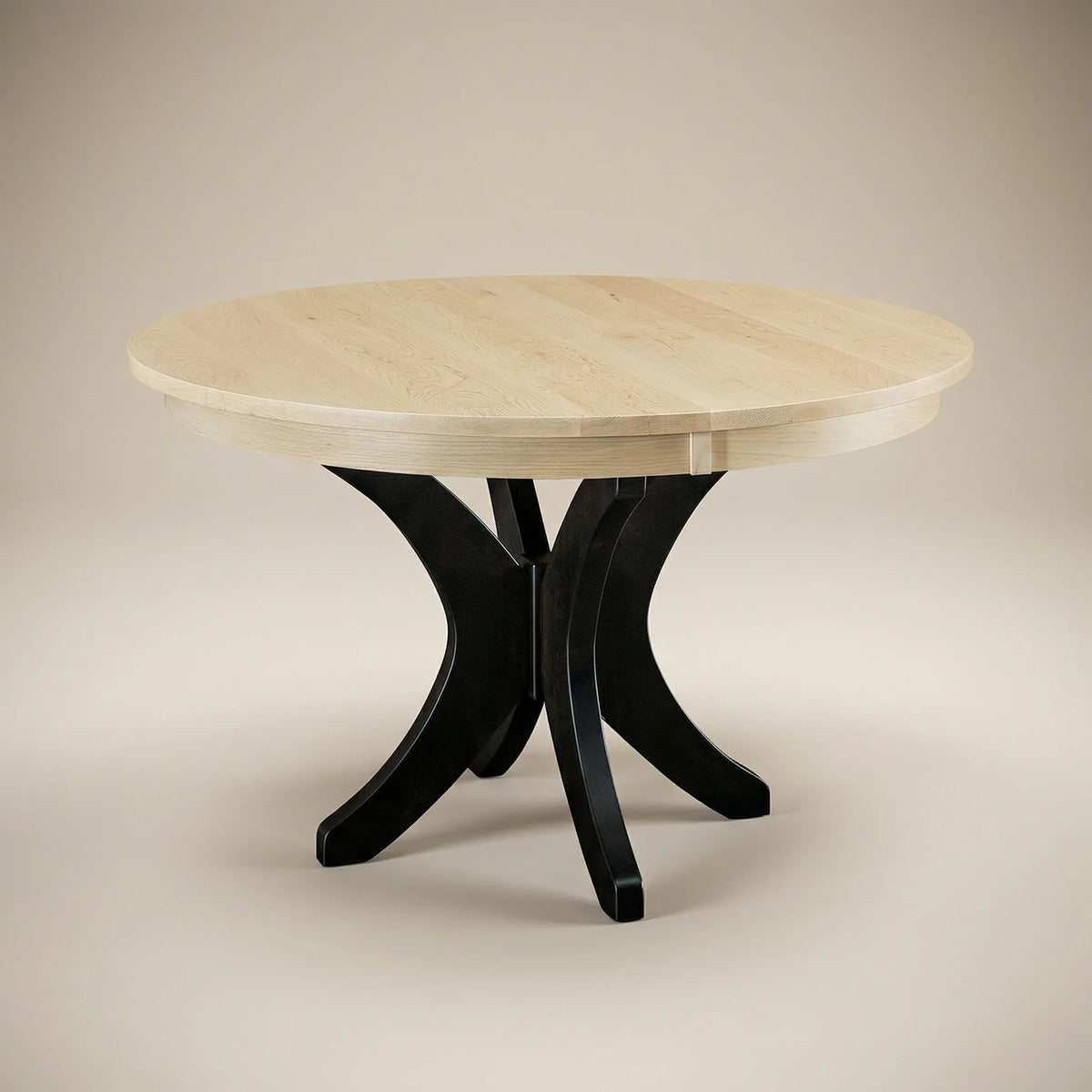 Larch round dining table with black sculpted base