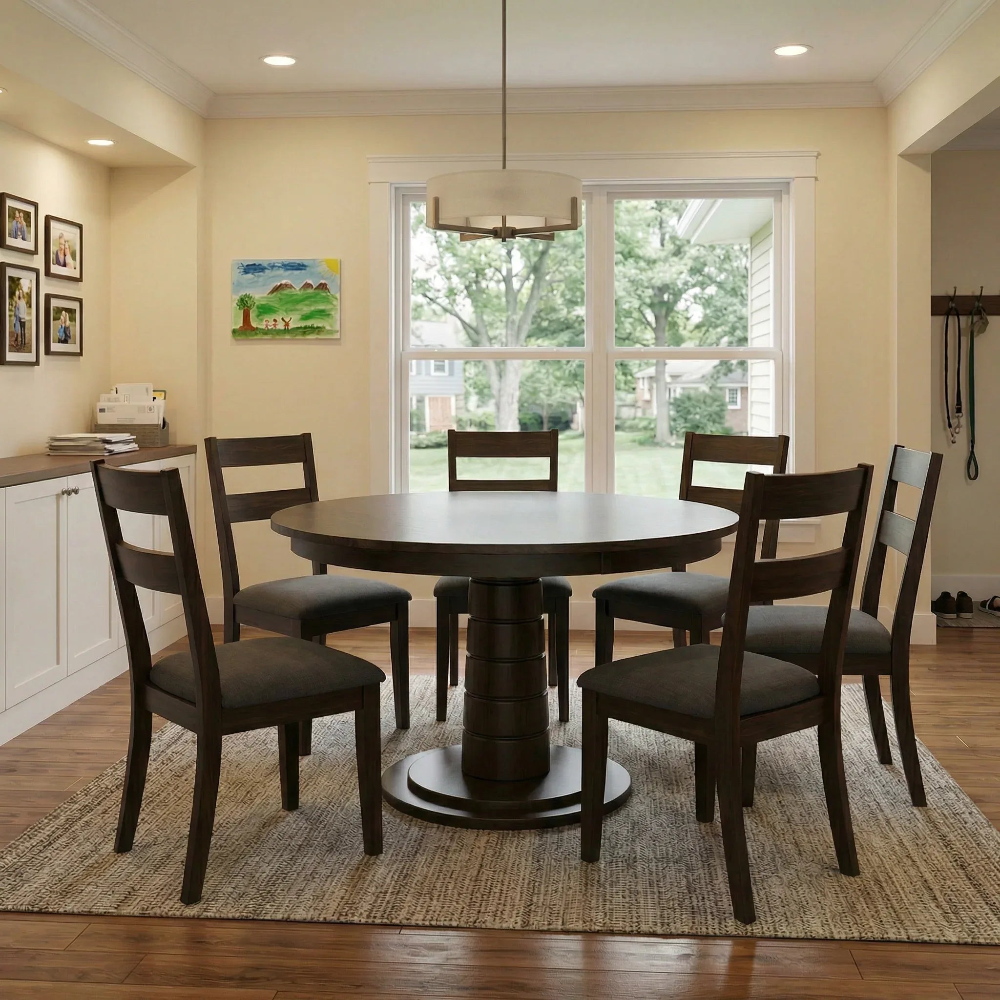 liam dining table in midwest home in walnut round dining table with pedestal base