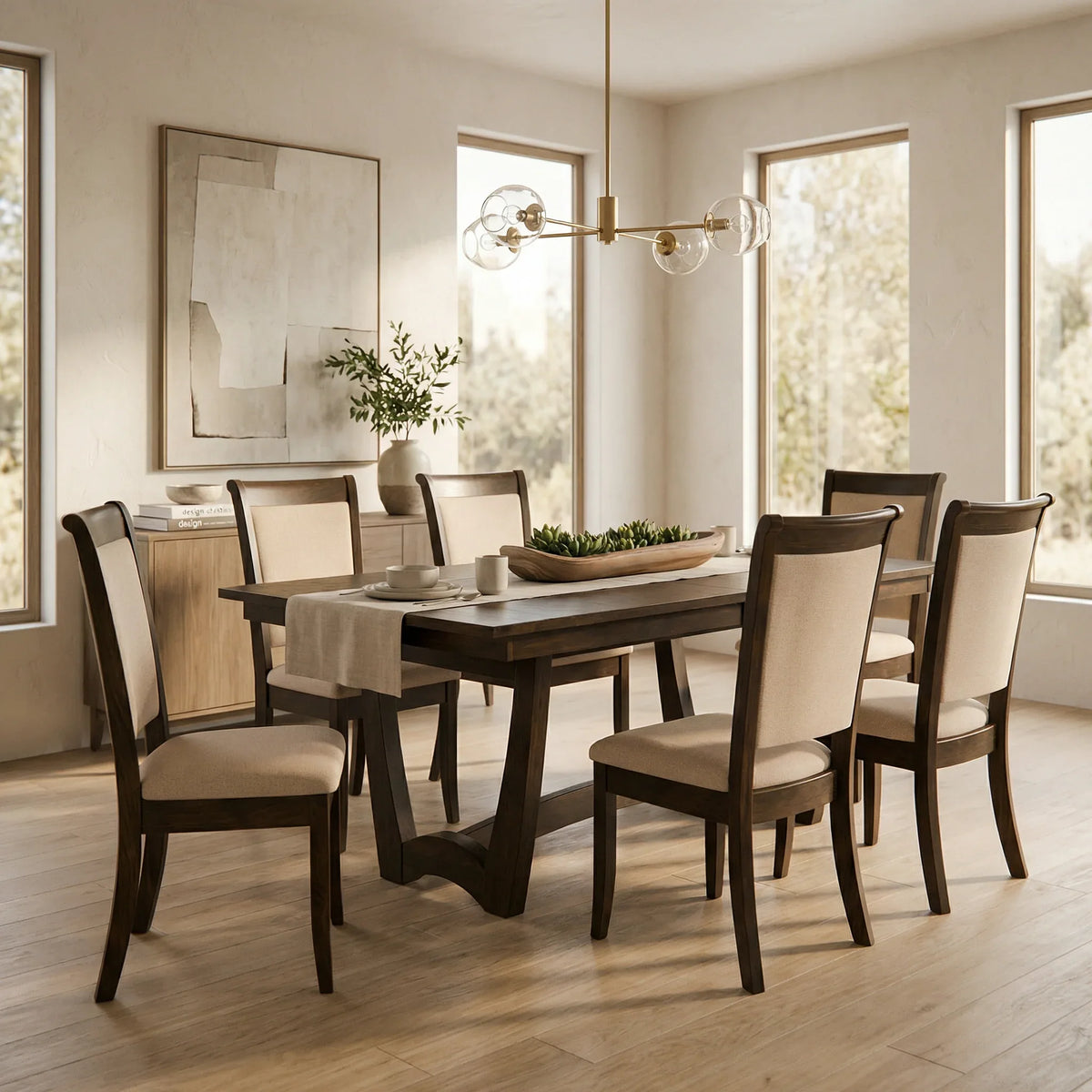 Margot dining table with chairs in a bright dining room
