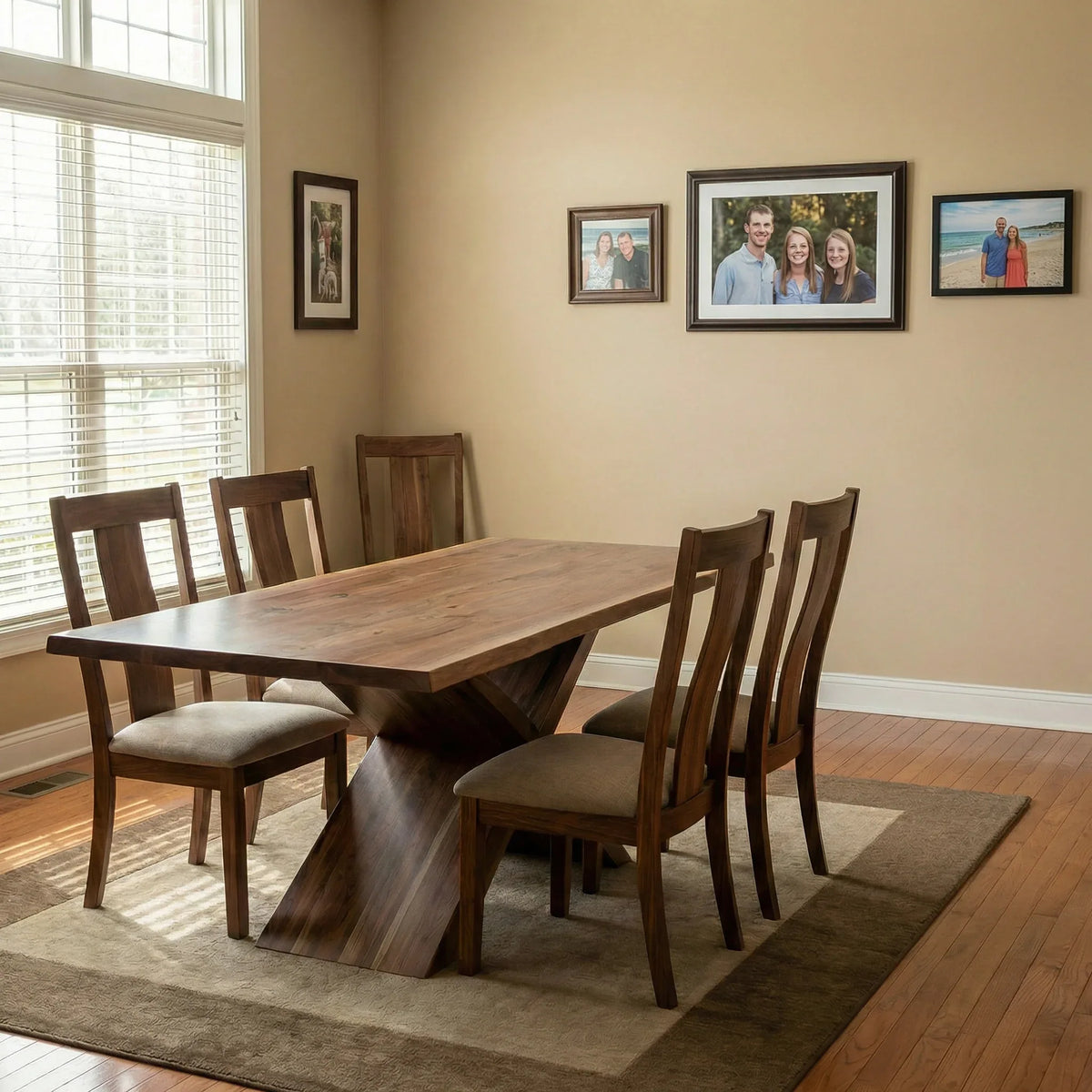 Tamarack live edge dining table, angled view