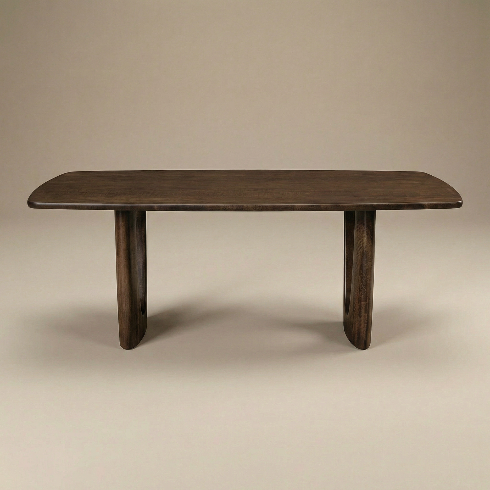 Wooden table with a dark brown finish on a beige background
