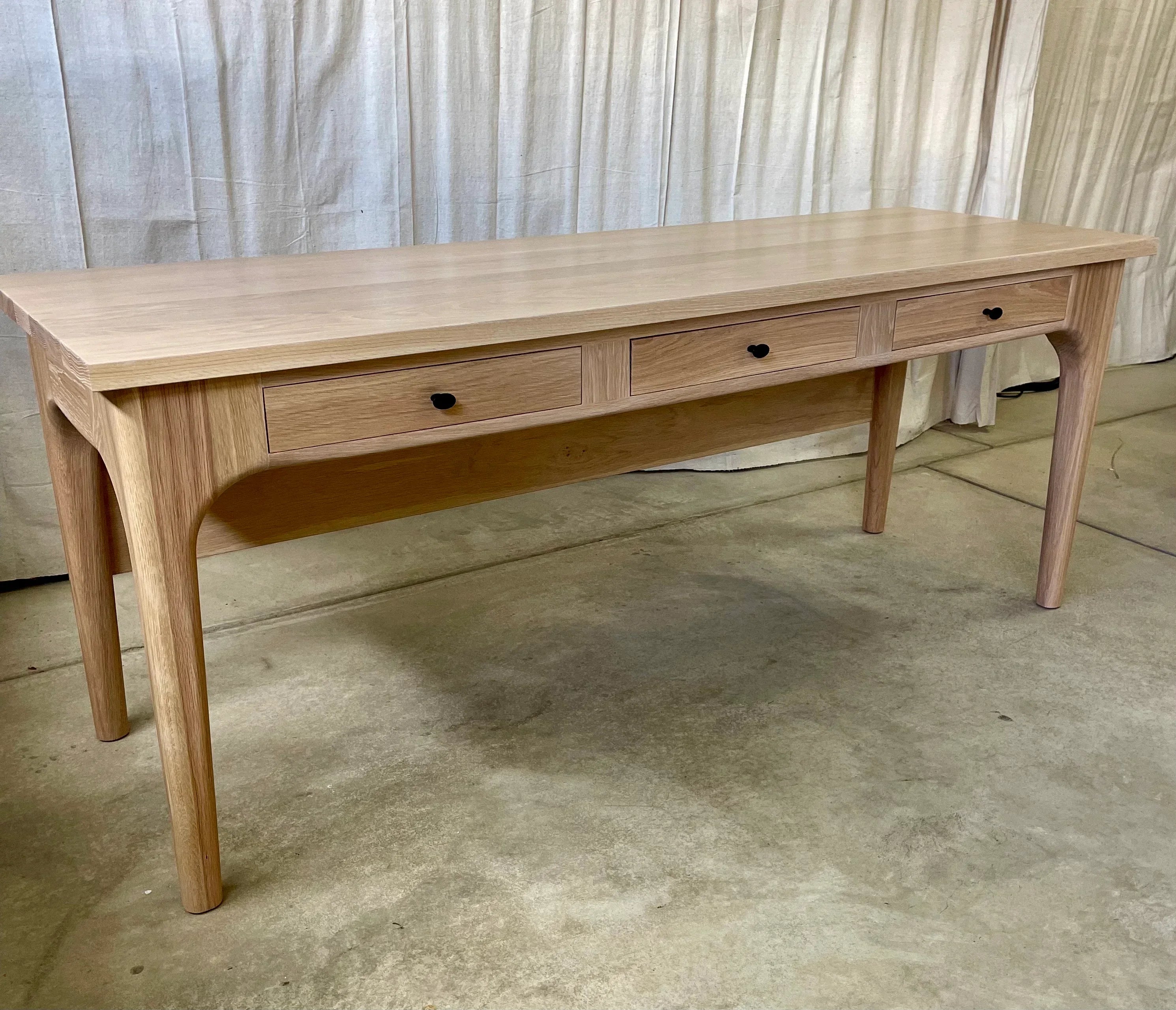 The Amelia White oak desk 3 drawers custom carved legs